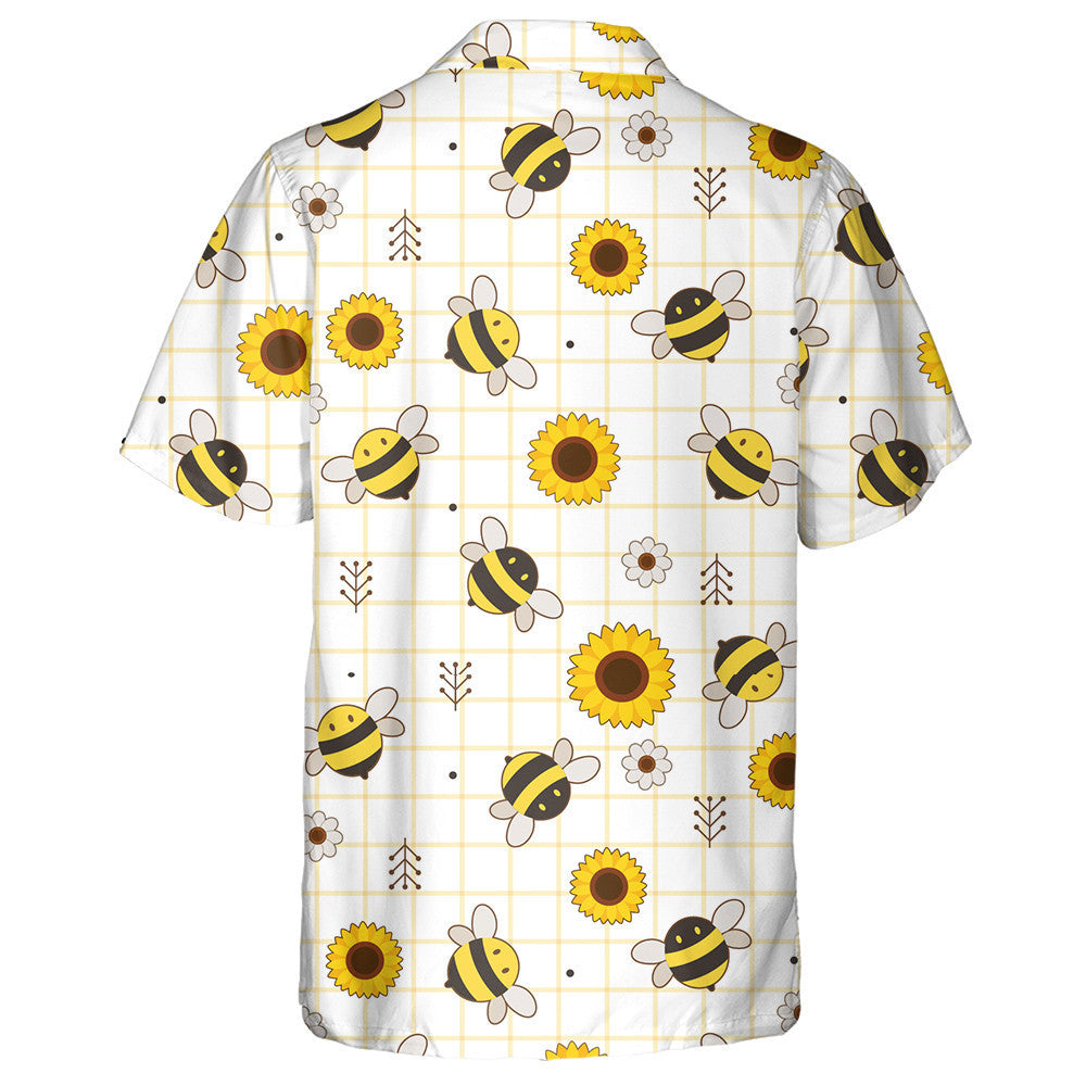Natural Cartoon Bees And Blooming Sunflower Hawaiian Shirt,Hawaiian Shirt Gift, Christmas Gift