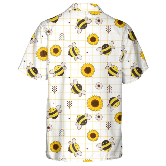 Natural Cartoon Bees And Blooming Sunflower Hawaiian Shirt,Hawaiian Shirt Gift, Christmas Gift