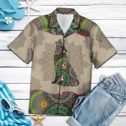 Howling Wolf Mandala Style Flower Patchwork Hawaiian Shirt, Hawaiian Shirt Gift, Christmas Gift