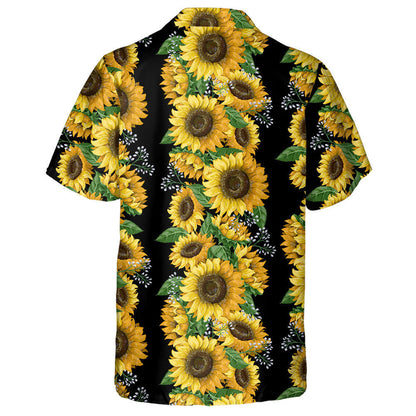 Vertical Striped Of Sunflowers On Black Background Hawaiian Shirt,Hawaiian Shirt Gift, Christmas Gift