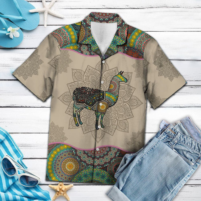 Stand Still Llama Mandala Flower Patchwork Pattern Hawaiian Shirt, Hawaiian Shirt Gift, Christmas Gift