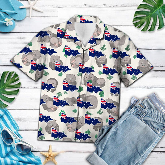 Flag Of Victoria Wombat Cartoon Pattern Hawaiian Shirt,Hawaiian Shirt Gift, Christmas Gift