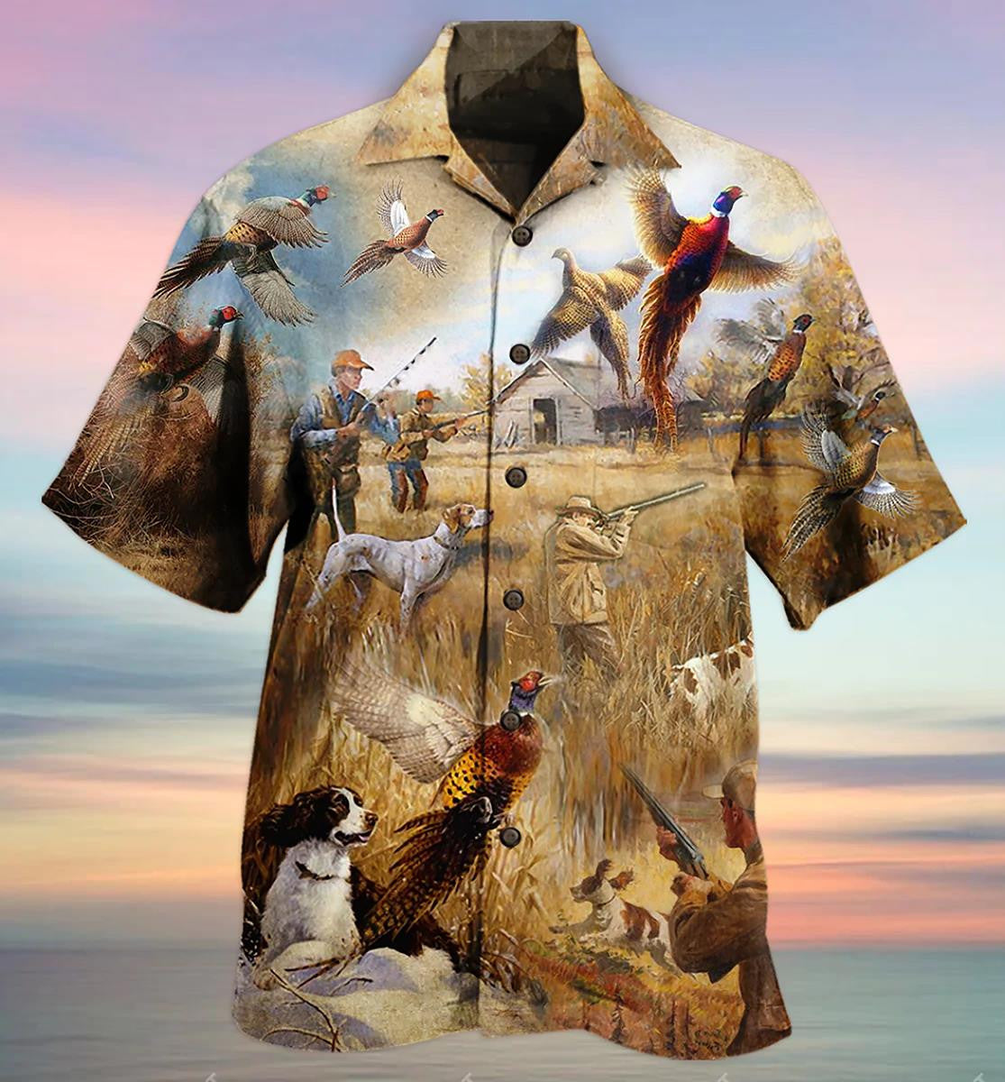 Pheasant Hunting Animals Running Away Hawaiian Shirt,Hawaiian Shirt Gift, Christmas Gift