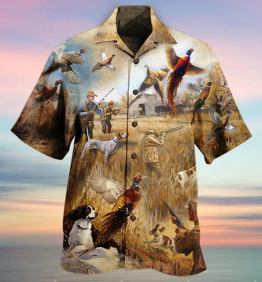 Pheasant Hunting Animals Running Away Hawaiian Shirt,Hawaiian Shirt Gift, Christmas Gift