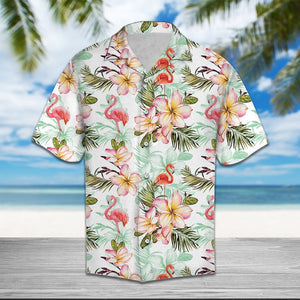 Flamingo Frangipani Flower While Theme Hawaiian Shirt,Hawaiian Shirt Gift, Christmas Gift