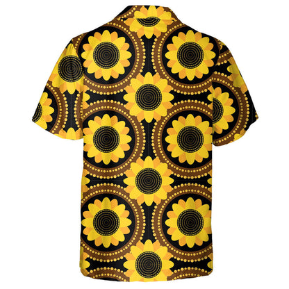 Ethnic Brown Circle Frame With Sunflower Pattern Hawaiian Shirt, Hawaiian Shirt Gift, Christmas Gift