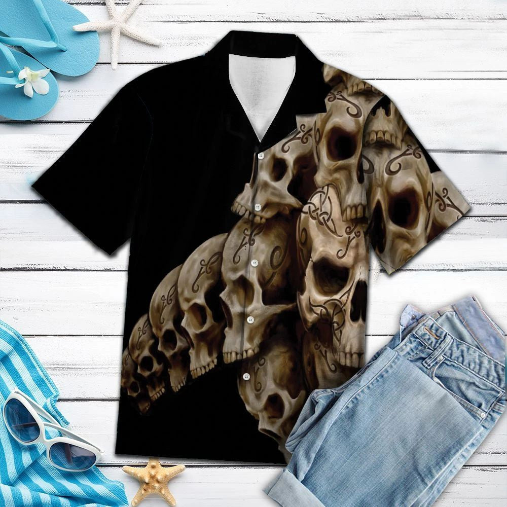Awesome Skull Viking Mountain On Black Pattern Hawaiian Shirt, Hawaiian Shirt Gift, Christmas Gift
