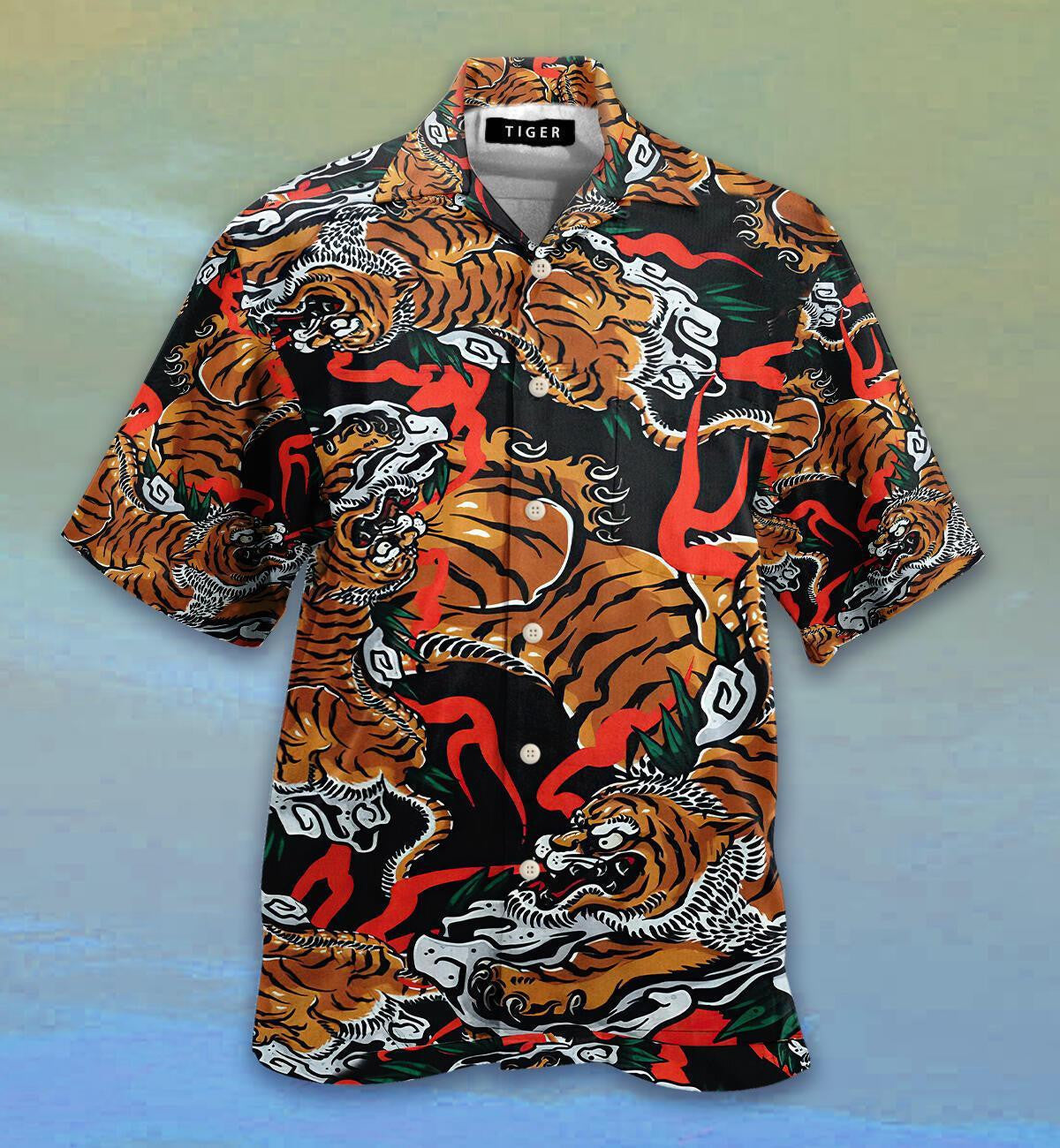 Red Tiger Japanese Nice Ornamental Hawaiian Shirt,Hawaiian Shirt Gift, Christmas Gift
