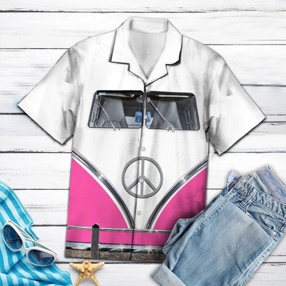 White And Pink Hippie Bus Hawaiian Shirt, Hwaiian For Gift