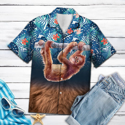Lovely Monkey Hanging On Trunk Design Hawaiian Shirt,hawaiian Shirt Gift, Christmas Gift