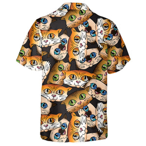 Cats With Green And Yellow Eyes On A Brown Background Hawaiian Shirt, Hawaiian Shirt Gift, Christmas Gift