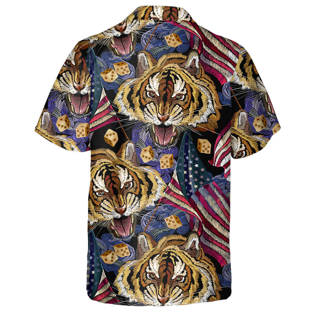 Roaring Tiger King With American Flag Pattern Hawaiian Shirt, Hawaiian Shirt Gift, Christmas Gift