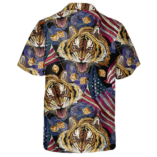 Roaring Tiger King With American Flag Pattern Hawaiian Shirt, Hawaiian Shirt Gift, Christmas Gift