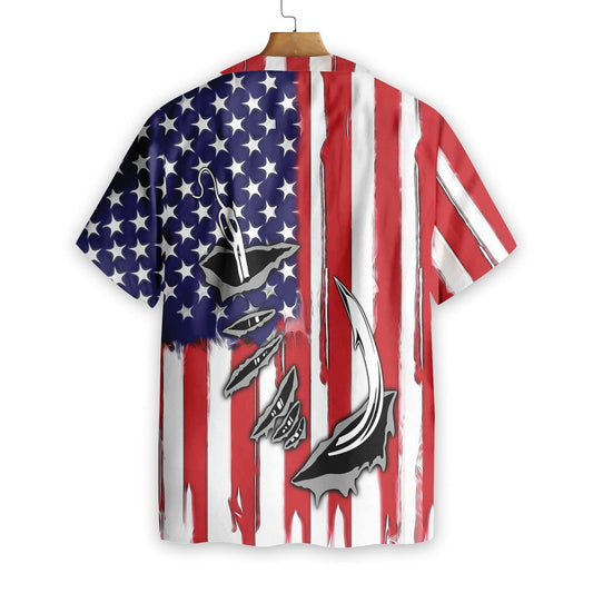 Fish Hook American Flag Background Hawaiian Shirt,Hawaiian Shirt Gift, Christmas Gift