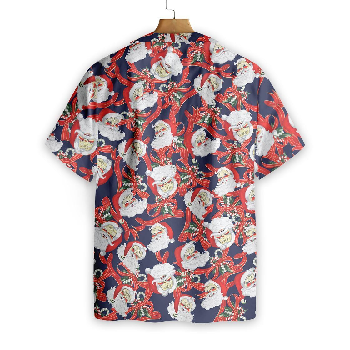 Santa Claus Face On Blue Pattern Hawaiian Shirt,Hawaiian Shirt Gift, Christmas Gift