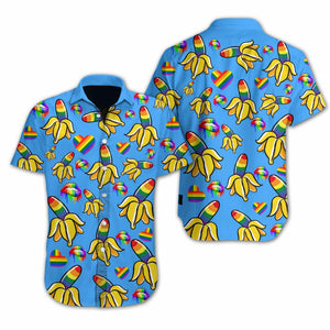 Yellow And Dodger Blue Lgbt Banana Design Hawaiian Shirt, Hawaiian Shirt Gift, Christmas Gift