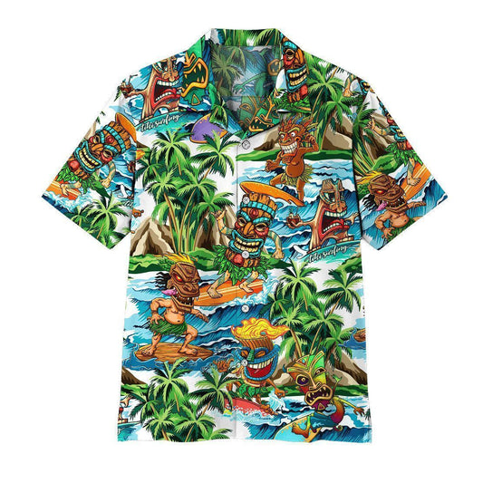 Tiki Tiki Surfing Combo Pattern Hawaiian Shirt,Hawaiian Shirt Gift, Christmas Gift