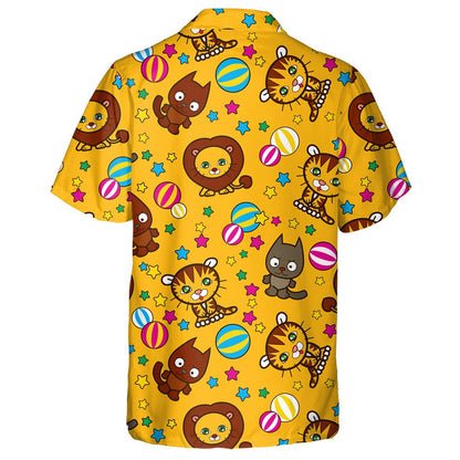 Little Wolf Playing Predator On Yellow Background Hawaiian Shirt, Hawaiian Shirt Gift, Christmas Gift