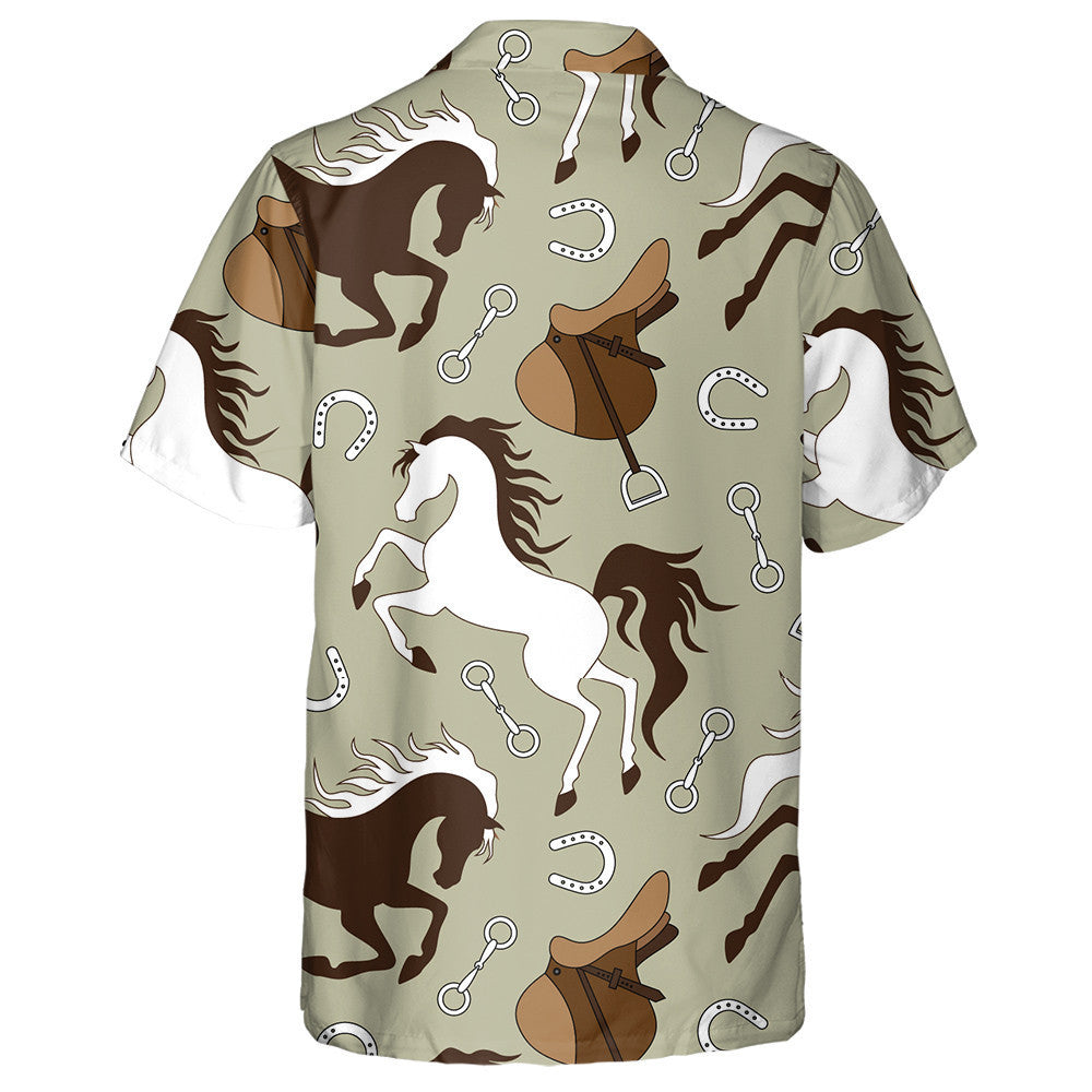 Brown And White Horse Saddle And Horseshoe Hawaiian Shirt, Hawaiian Shirt Gift, Christmas Gift