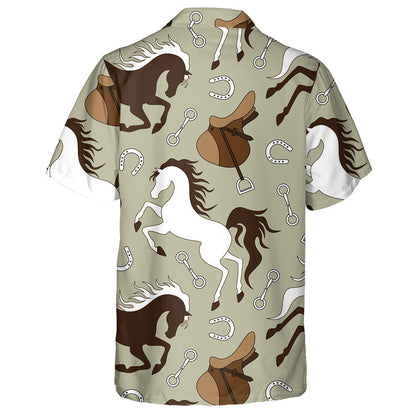 Brown And White Horse Saddle And Horseshoe Hawaiian Shirt, Hawaiian Shirt Gift, Christmas Gift