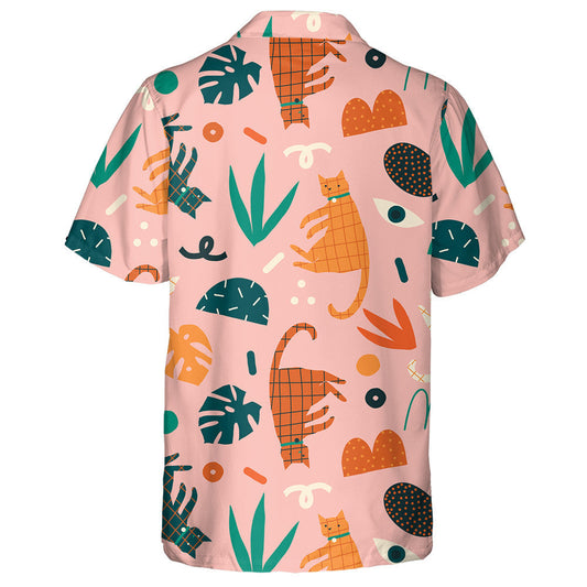 Funny Cats With Floral Elements Geometric Shapes Hawaiian Shirt, Hawaiian Shirt Gift, Christmas Gift