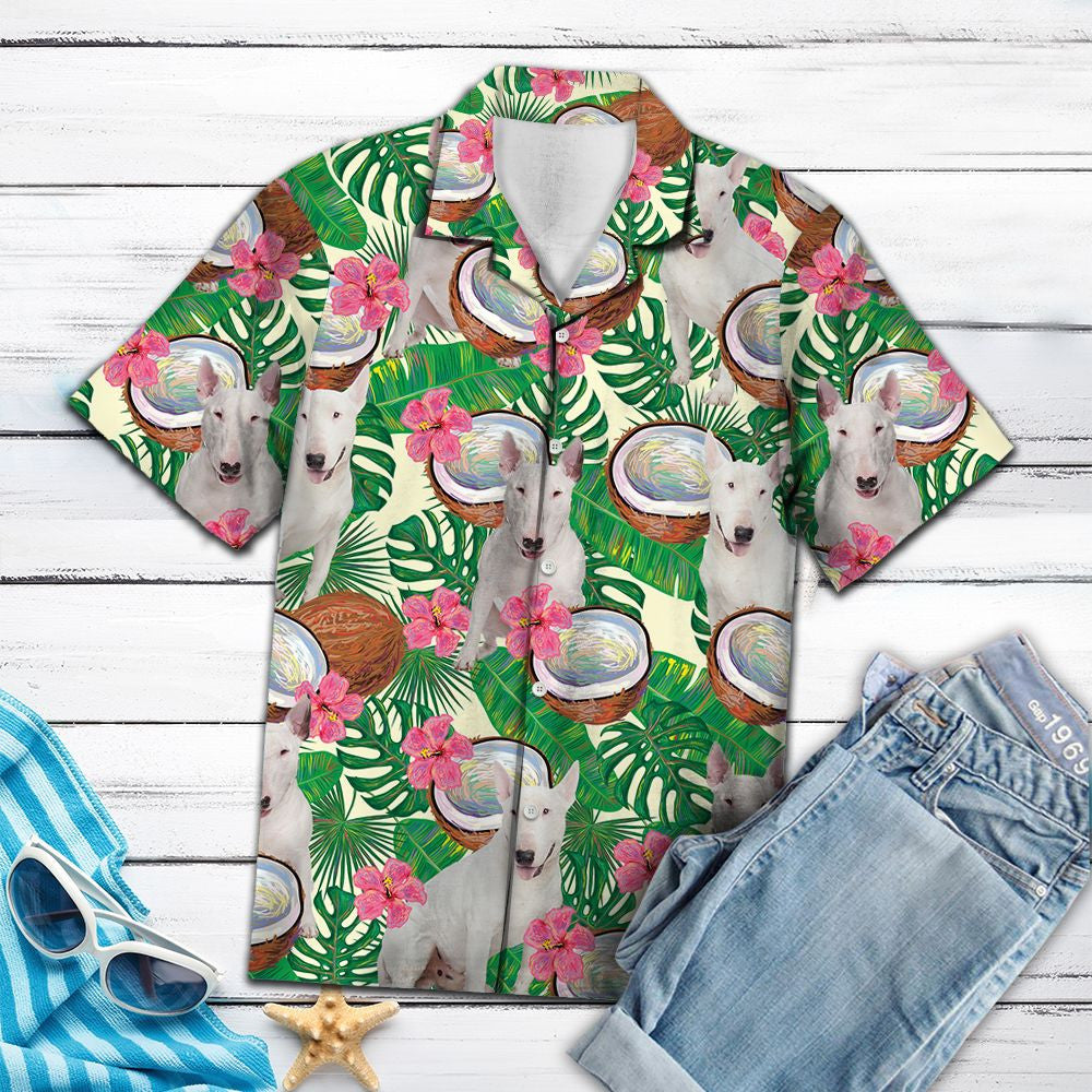 Bull Terrier Tropical Coconut Pattern Hawaiian Shirt, Hawaiian For Gift