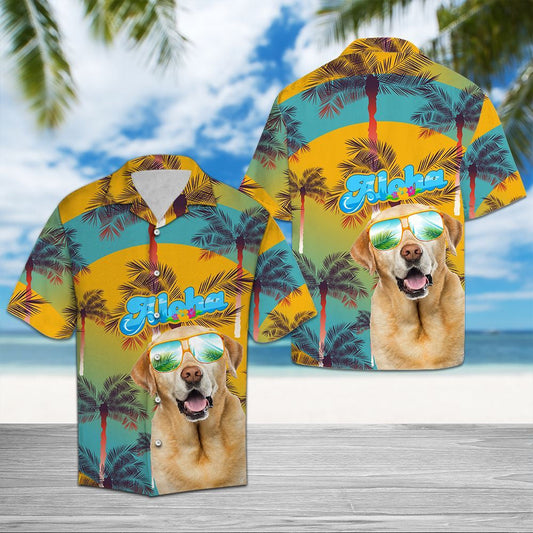 Labrador Retriever Aloha Palm Trees Pattern Hawaiian Shirt,Hawaiian Shirt Gift, Christmas Gift