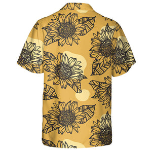 Abstract Geometric Outline Sunflowers And Leaves Pattern Hawaiian Shirt, Hawaiian Shirt Gift, Christmas Gift