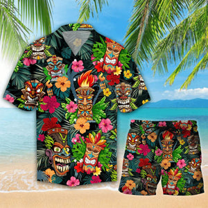 Amazing Tiki Tropical Hibiscus And Leaf Pattern Hawaiian Shirt, Hawaiian Shirt Gift, Christmas Gift