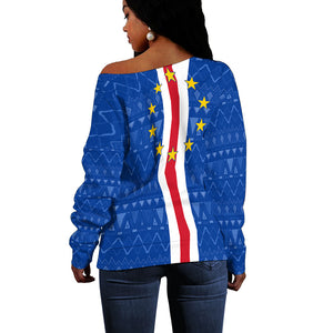 Cape Verde Ankara Pattern Off Shoulder Sweater Kabu Verdi Flag Simple Style, Christmas Gift, Gift Christmas 2024