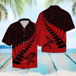 Amazing Raven Viking Leaf Red And Black Pattern Hawaiian Shirt, Hawaiian Shirt Gift, Christmas Gift