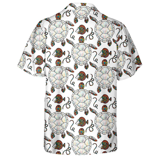 Colorful Mosaic Sea Turtles And Tropical Fish Hawaiian Shirt, Hawaiian Shirt Gift, Christmas Gift