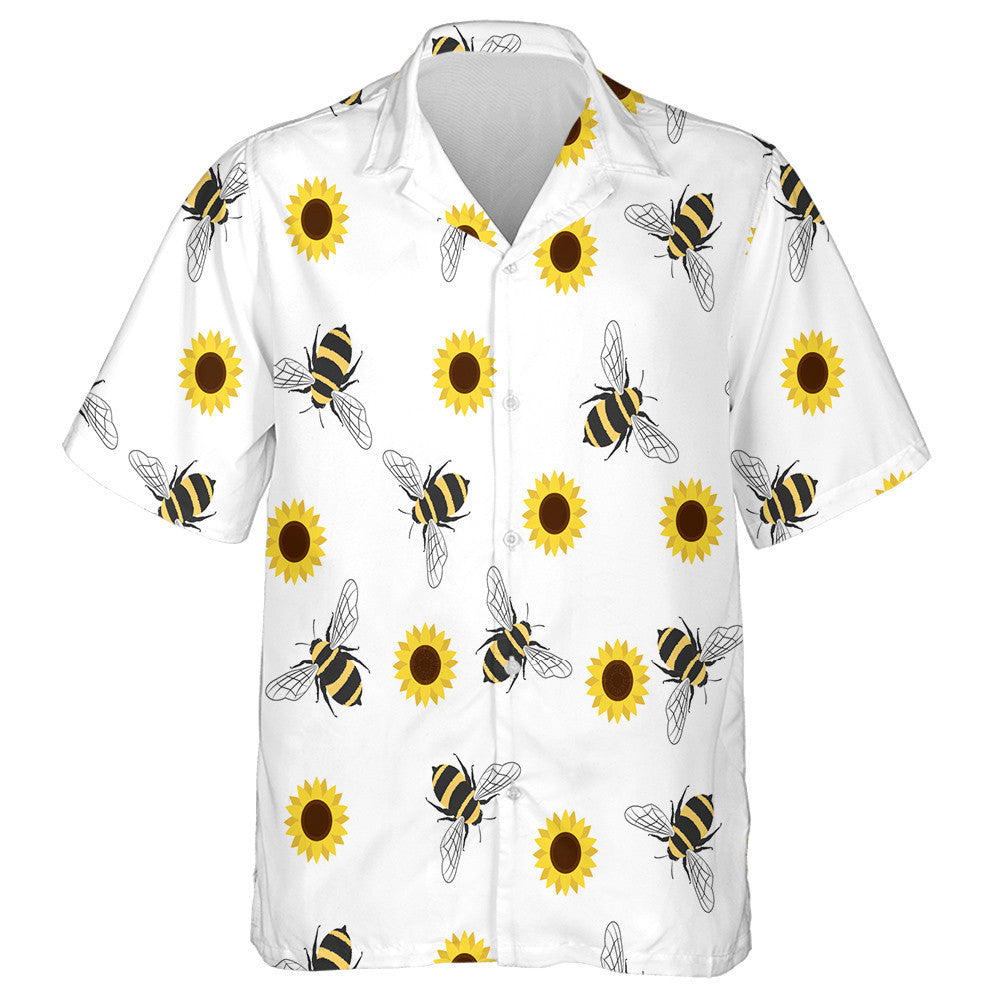 Cartoon Black And Yellow Bees Doodle Hawaiian Shirt, Hawaiian For Gift