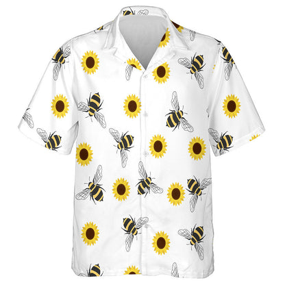 Cartoon Black And Yellow Bees Doodle Hawaiian Shirt, Hawaiian For Gift