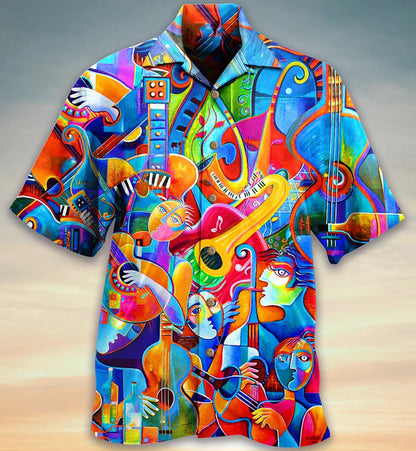 Music Multicolor Playing Guitar Unique Design Hawaiian Shirt,Hawaiian Shirt Gift, Christmas Gift