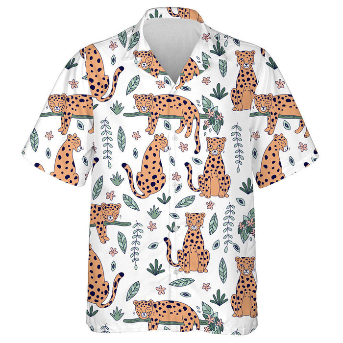 Wild African Leopard Jungle Plants And Flowers Hawaiian Shirt, Hawaiian Shirt Gift, Christmas Gift