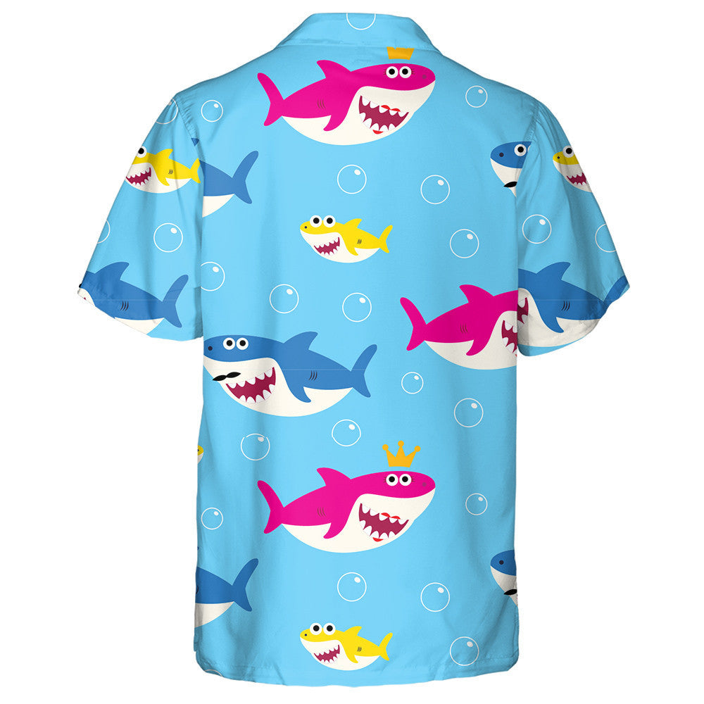Lovely Shark Family Under Light Blue Ocean Background Hawaiian Shirt, Hawaiian Shirt Gift, Christmas Gift
