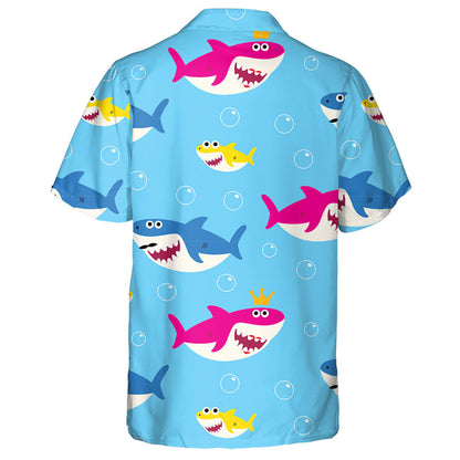Lovely Shark Family Under Light Blue Ocean Background Hawaiian Shirt, Hawaiian Shirt Gift, Christmas Gift
