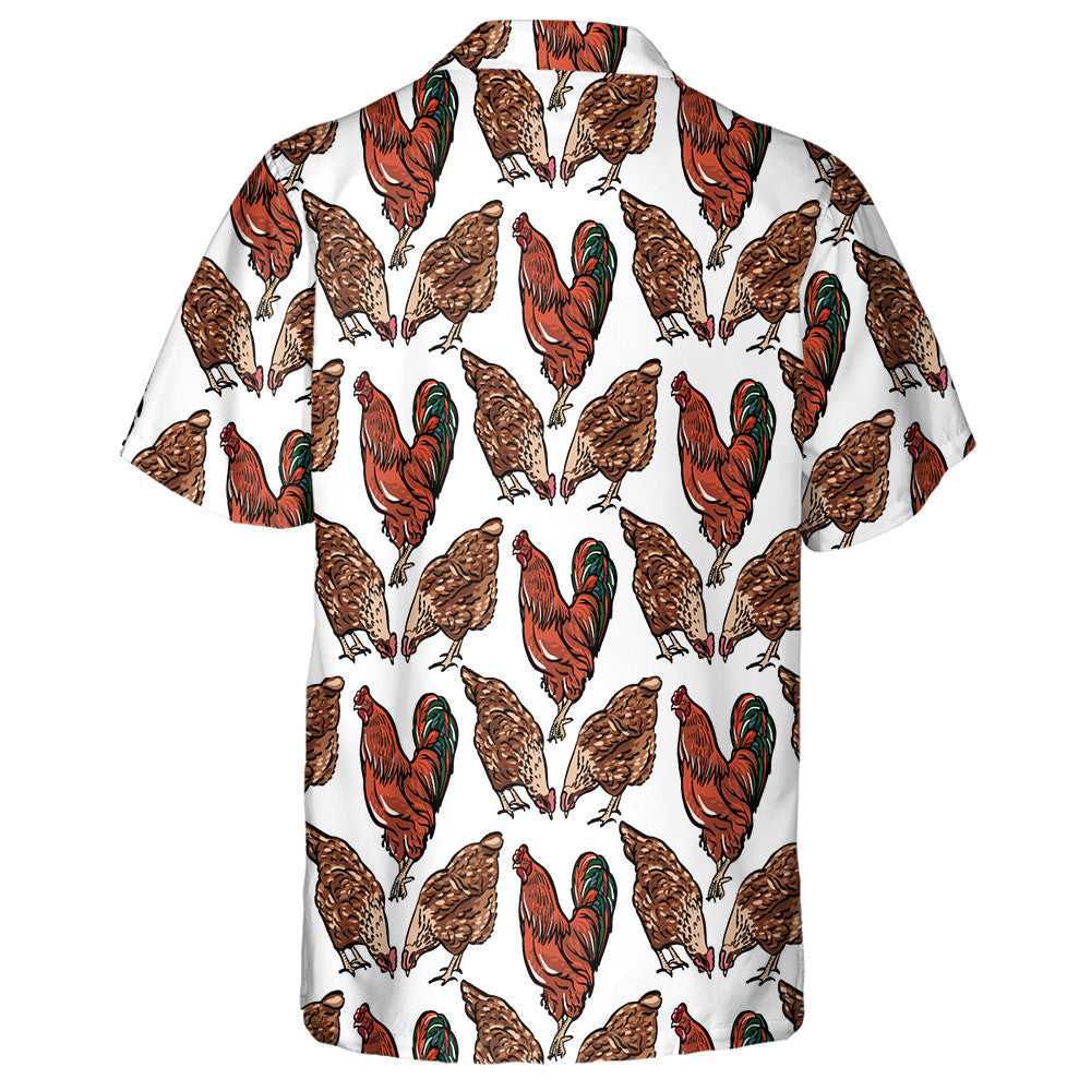 Rooster With Chickens On White Background Hawaiian Shirt,Hawaiian Shirt Gift, Christmas Gift