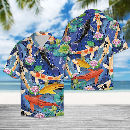 Koi Carp With Lotus Under Water Hawaiian Shirt, Hawaiian For Gift