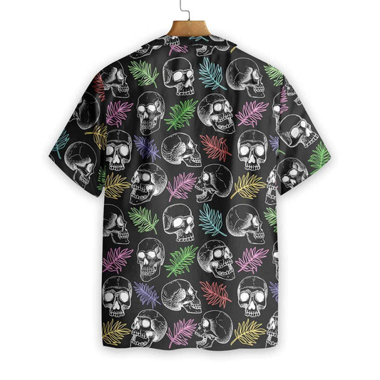 Skulls And Colorful Palm Leaves Pattern Hawaiian Shirt,Hawaiian Shirt Gift, Christmas Gift