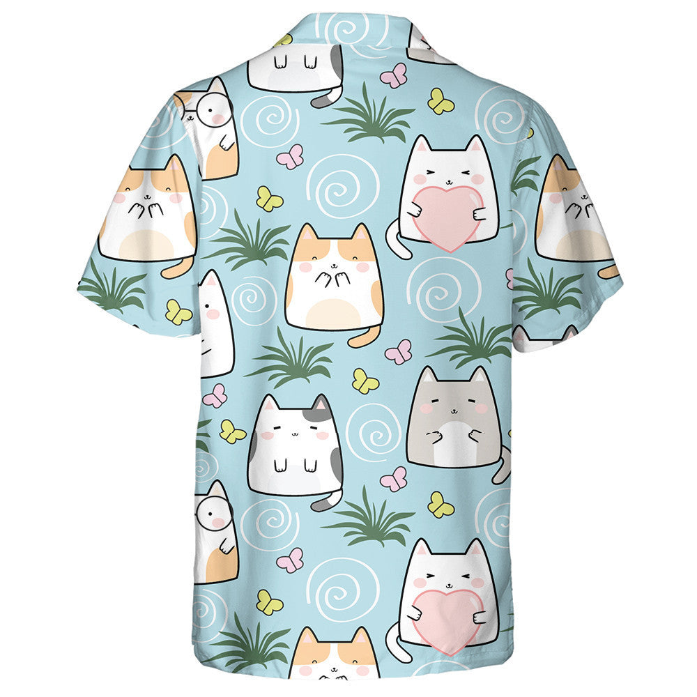 Cait Gleoite Kawaii Tarraingthe Láimhe Ainmhithe Cartún Léine Haváís, Bronntanas Léine Haváís, Bronntanas Nollag