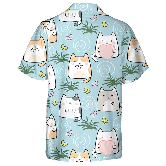 Cait Gleoite Kawaii Tarraingthe Láimhe Ainmhithe Cartún Léine Haváís, Bronntanas Léine Haváís, Bronntanas Nollag