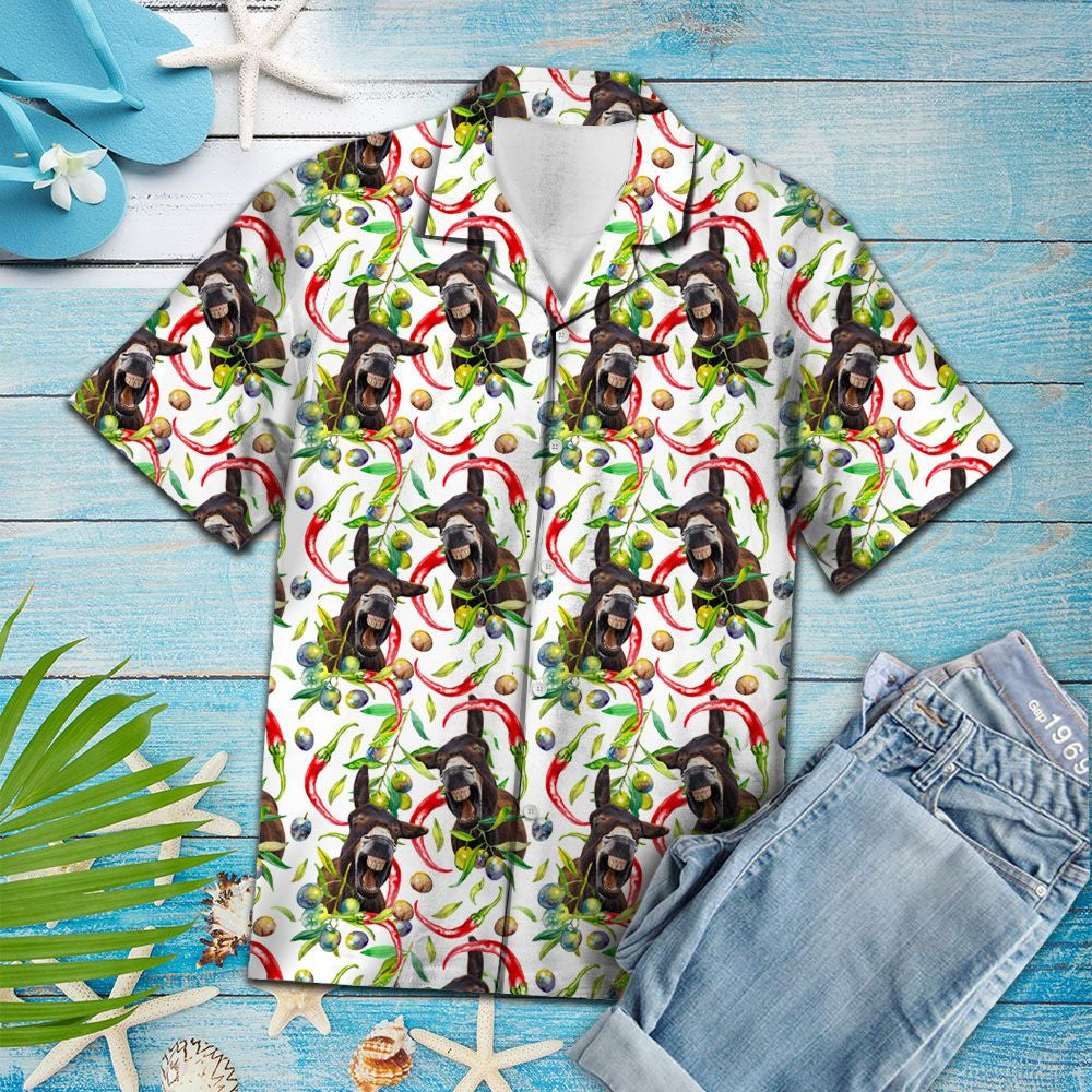 Messy Chili Peppers And Donkeys Pattern Hawaiian Shirt,Hawaiian Shirt Gift, Christmas Gift