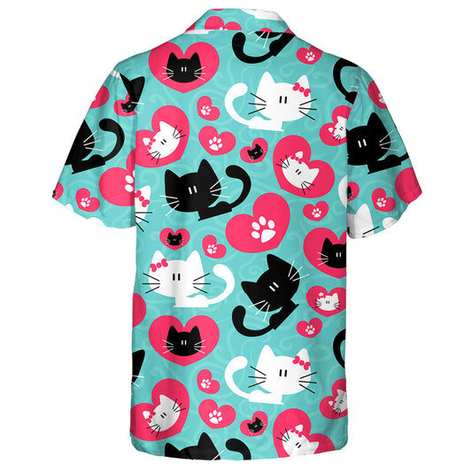 Romantic Cute Couple Of Cats And Heart Hawaiian Shirt, Hawaiian Shirt Gift, Christmas Gift