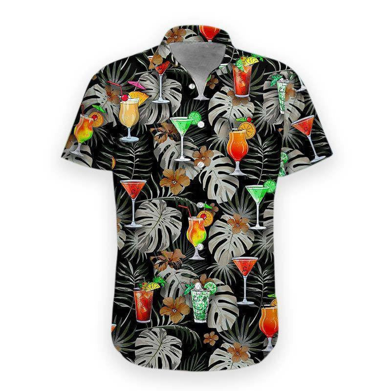 Cocktail Autumn Palm Leaf Crazy Ornamental Hawaiian Shirt,Hawaiian Shirt Gift, Christmas Gift