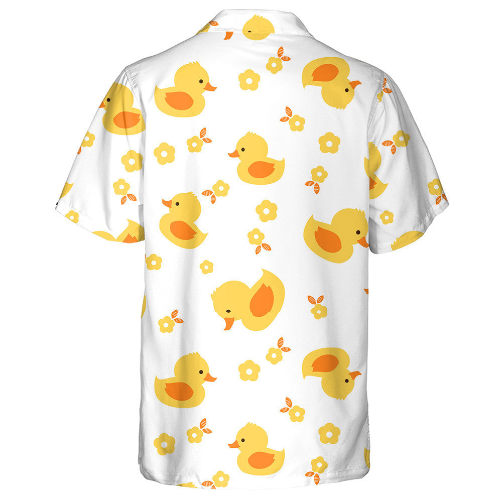 Hand Drawn Duck Cartoon And Little Flower Hawaiian Shirt, Hawaiian Shirt Gift, Christmas Gift