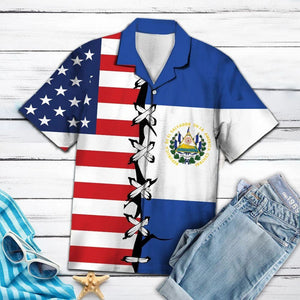 American Flag With El Salvador Root Pattern Hawaiian Shirt, Hawaiian Shirt Gift, Christmas Gift