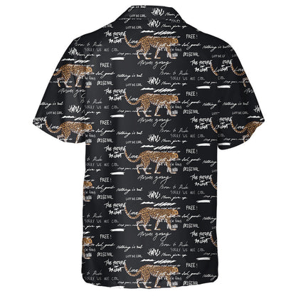 Leopard And White Word On Black Background Hawaiian Shirt, Hawaiian Shirt Gift, Christmas Gift