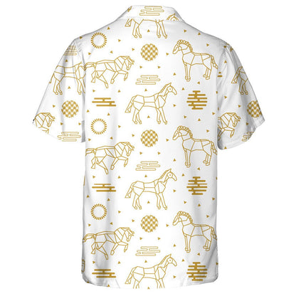 White And Golden Horses And Abstract Geometric Hawaiian Shirt, Hawaiian Shirt Gift, Christmas Gift